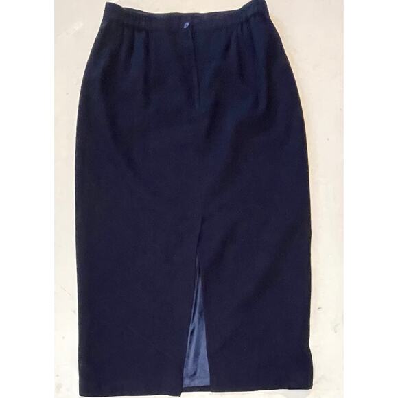 Vintage Joan Leslie Wool Blend Pencil Skirt Women’s 14 Navy Blue Classic Office - Picture 7 of 9
